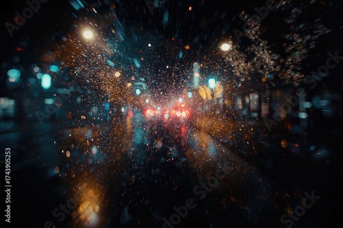 Abstract bokeh light pattern with glittery black and color design