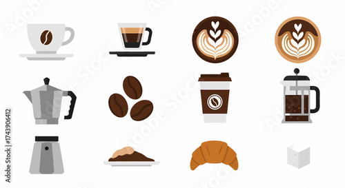 Assortment of Coffee-Related Items and Pastries.