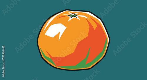 Stylized illustration of an orange fruit on a teal background, showcasing geometric shapes