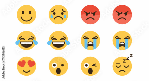 Collection of Various Emoji Faces Expressing Different Emotions.