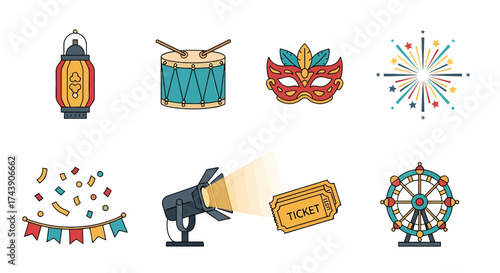 Collection of Carnival and Celebration Icons.