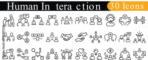 Human Community & interaction vector icon set, on white background.