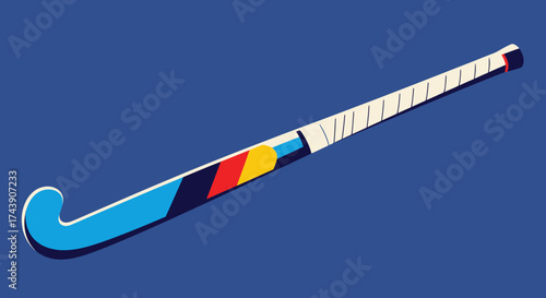 A stylized hockey stick in a flat design style against a blue background