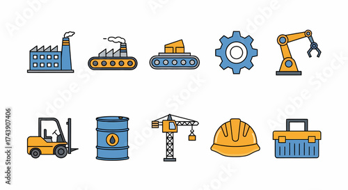 Collection of Colorful Industrial and Construction Icons.