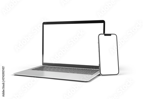 Mobile phone and laptop isolated on transparent background 3d rendering