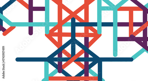 Abstract geometric art composed of colorful intersecting lines on a white background
