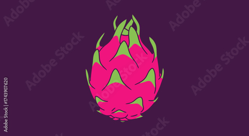 A vibrant illustration of a dragon fruit on a dark purple background