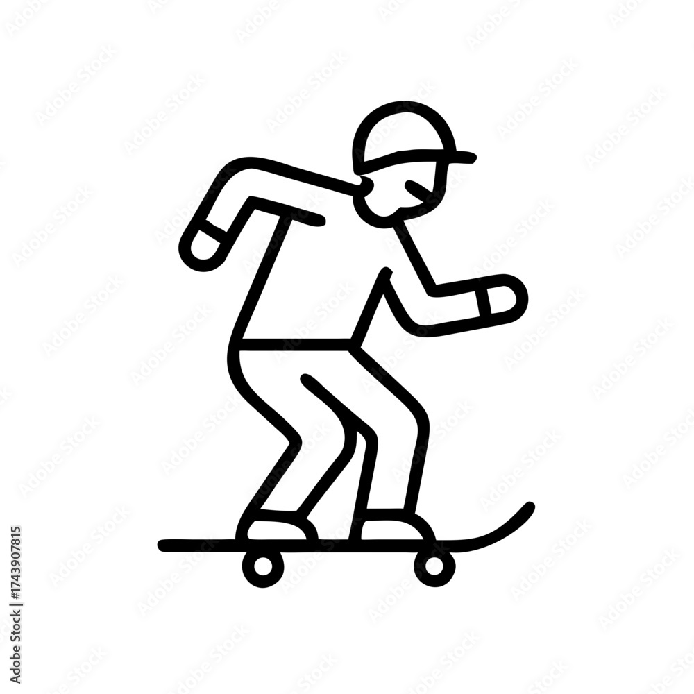 Obraz premium Skateboarder performing tricks in minimalist line art style 