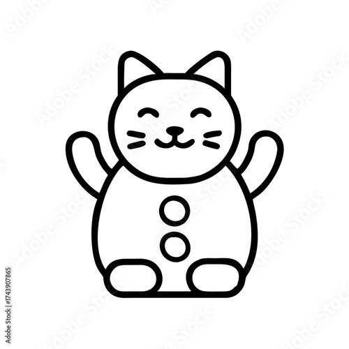 Lucky cat figurine smiling and waving with outstretched arms  