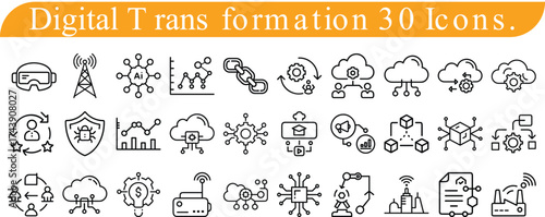 Digital transformation vector set, on white background.