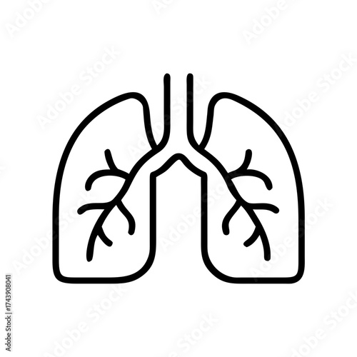 Outline of human lungs with bronchial structure in black and white  