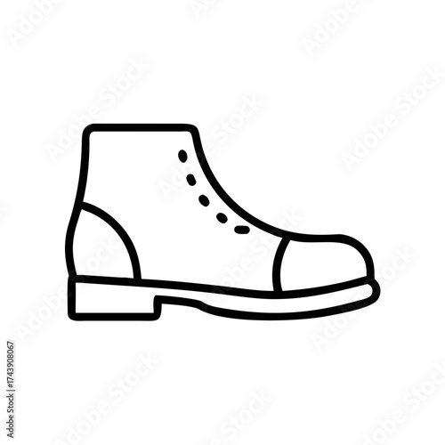 Black and white line drawing of ankle boots side view  