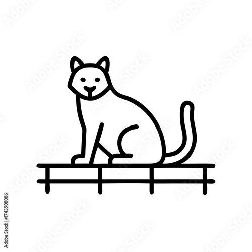 Cat sitting on a fence in a minimalist line art style  