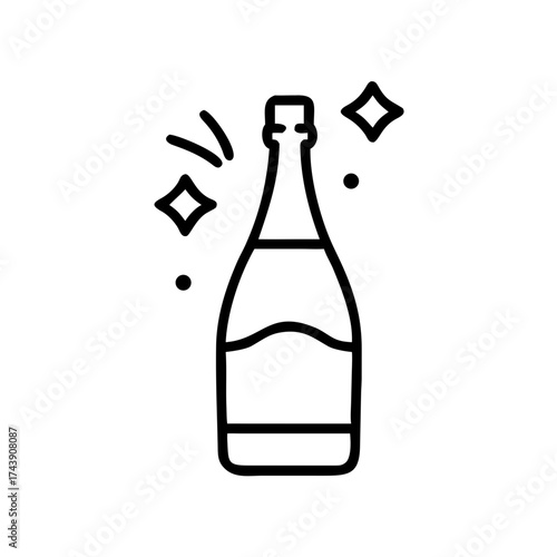Sparkling cider bottle with bubbles and stars in minimalist style  
