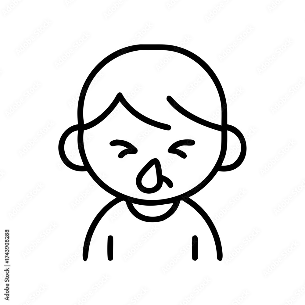 Obraz premium Child with runny nose showing discomfort in simple line art 