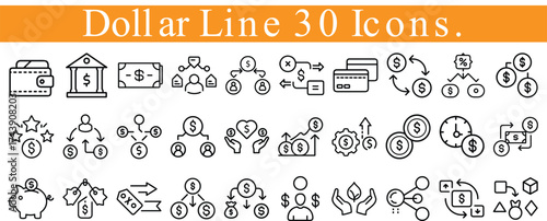 financial , dollar line icon set  vector set, on white background.