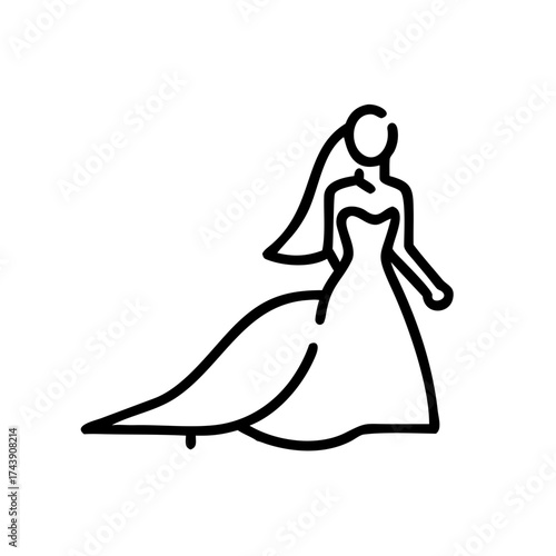 Bride wearing a long train wedding dress in minimalist style  