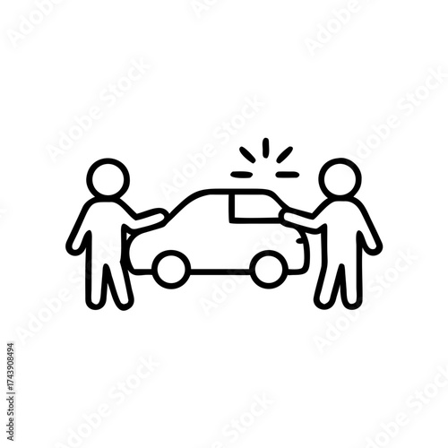 Two people arguing near a parked car with alarm sounding  
