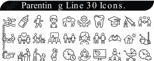 Parenting Health line Icons, on white background. 