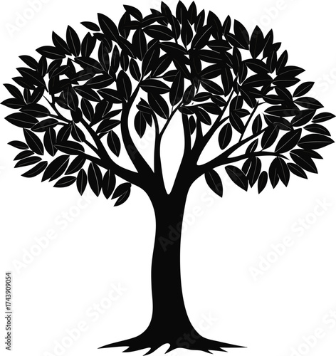Silhouette of a lush leafy tree with strong branches
