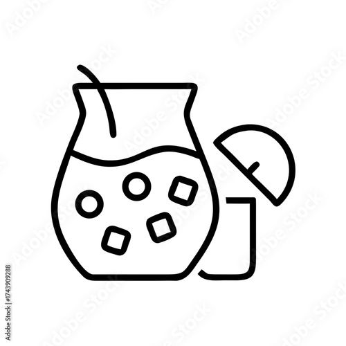 Sangria cocktail in jug with fruits and ice cubes on white background  