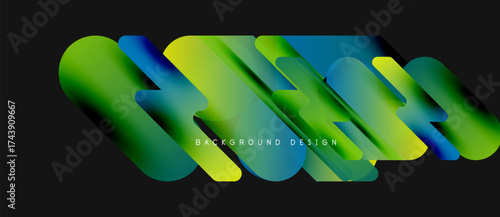 Abstract colorful shapes overlap, creating dynamic visual effect. Gradient hues blend smoothly, forming modern design element.