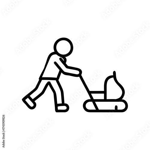 Child pulling sled in winter with snow and flame icon  