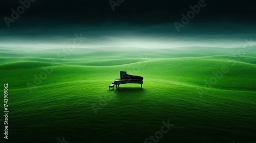 Solitude's Symphony: A Grand Piano in a Verdant Meadow