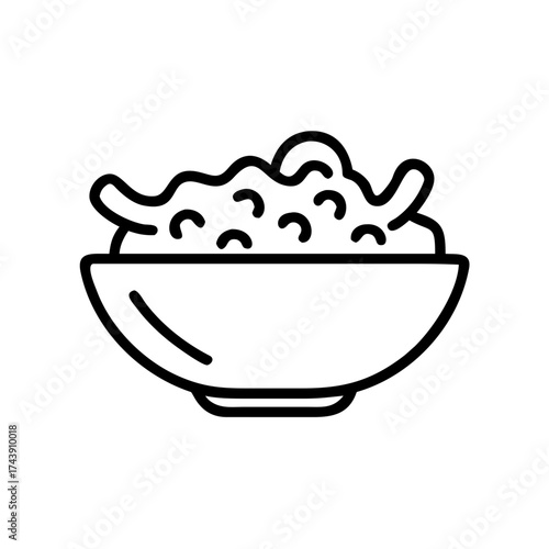 Bowl of macaroni and cheese in simple line art style  