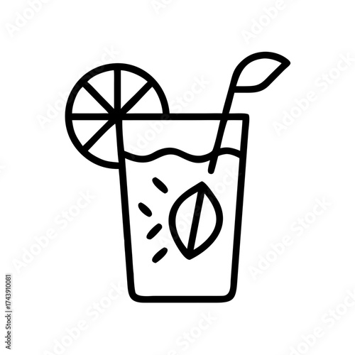 Refreshing lemonade with mint and lemon slice in clear glass  