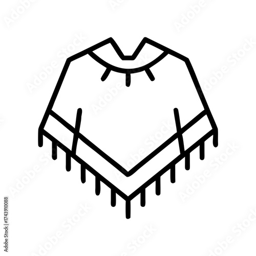 Line art illustration of a traditional poncho with fringe details  