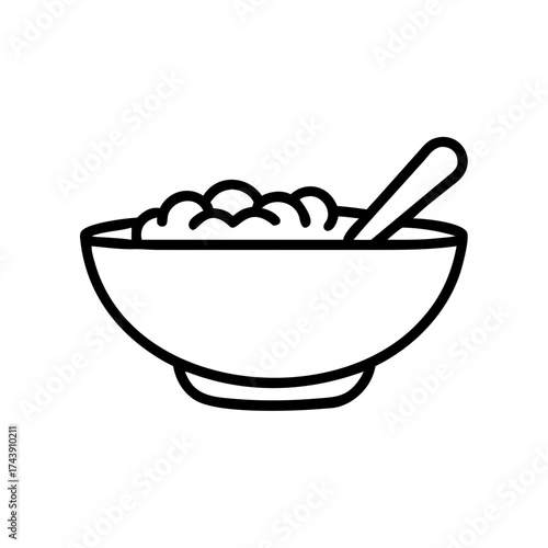 Bowl of cereal with milk and spoon in minimalist style  