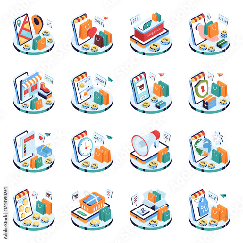 Set of Buying Isometric Illustrations
