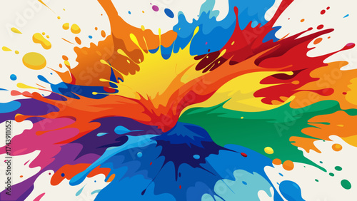 Colorful paint splatter explosion on a white background