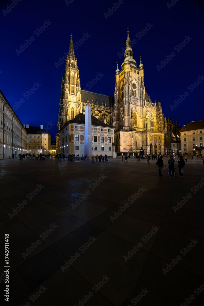 Fototapeta premium Prague Castle Saint Vitus Cathedral at Hradcany square night