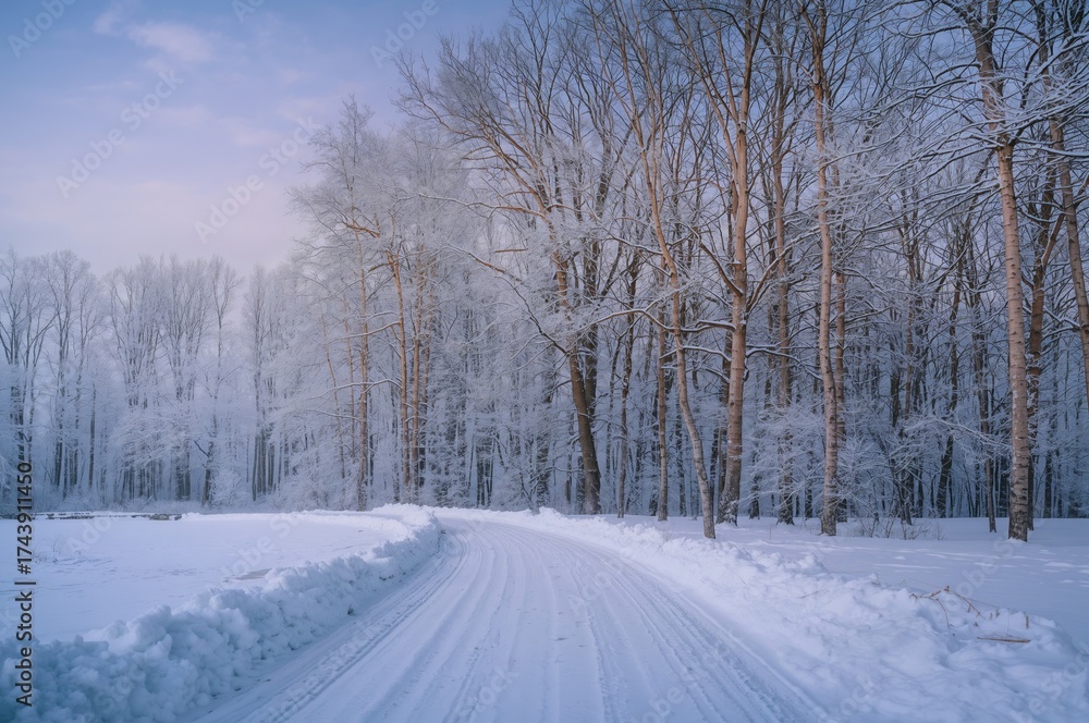 Obraz premium Snowy forest trail in the cold season