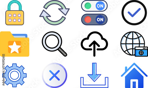 Assortment of various computer icons and symbols for design purposes