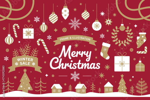 Christmas-Themed Illustration Pack with Festive Trees, Ornaments, Gift Wraps, Crystals, and Holiday Frames – High-Quality Seasonal Graphics for Cards, Crafts, Branding, and Marketing Materials
