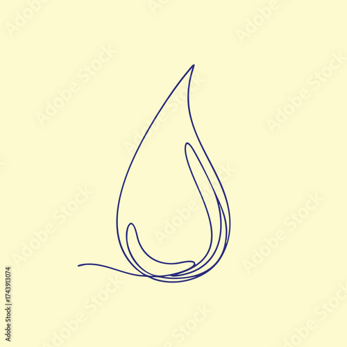 Minimalist Line Drawing of a Water Droplet with Elegant Curves on Light