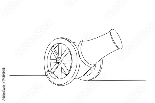 Old canon weapon in continuous one line drawing. Single line art illustration of old canon weapon. Editable vector.
