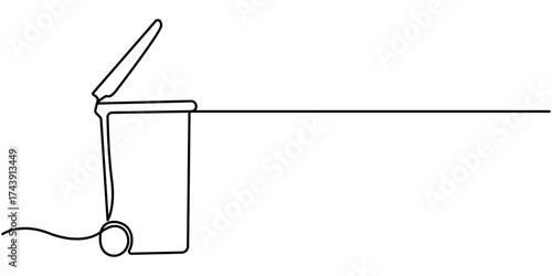 One line drawing trash bin clean environment vector. One continuous line drawing of garbage container. abstract line art illustration. 