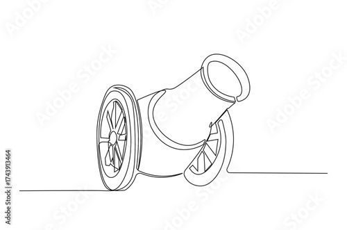 Old canon weapon in continuous one line drawing. Single line art illustration of old canon weapon. Editable vector.
