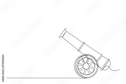 Old canon weapon in continuous one line drawing. Single line art illustration of old canon weapon. Editable vector.