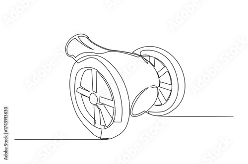 Old canon weapon in continuous one line drawing. Single line art illustration of old canon weapon. Editable vector.