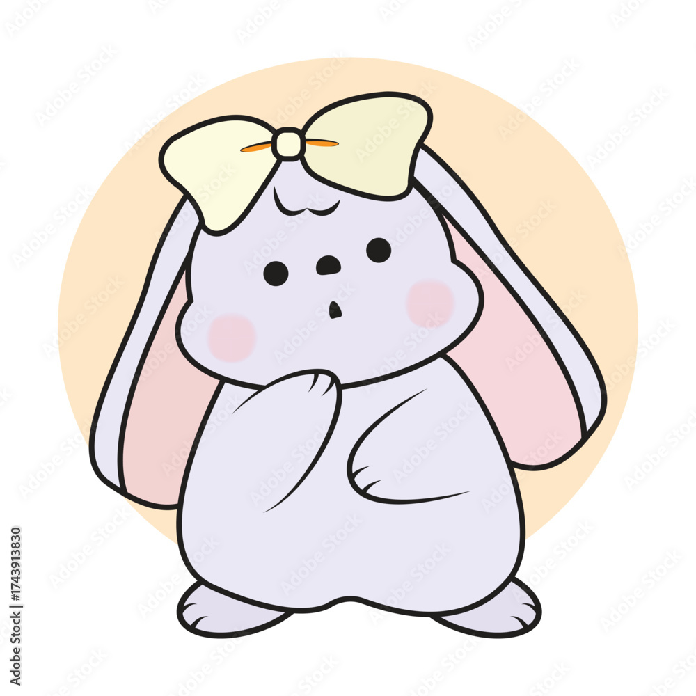 Fototapeta premium Adorable kawaii cartoon bunny with big bow and blush cheeks perfect for banners and advertisements