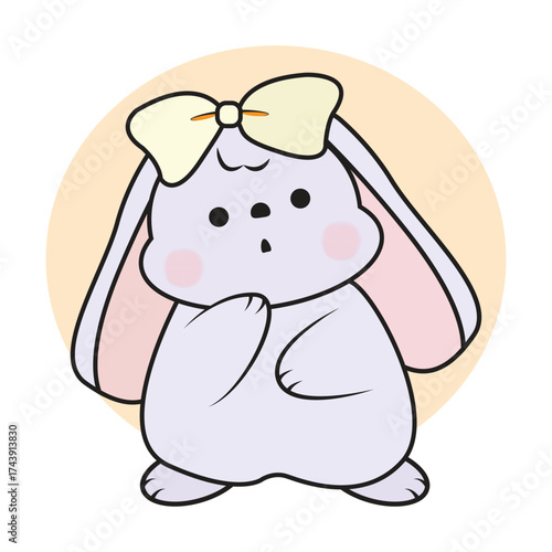 Adorable kawaii cartoon bunny with big bow and blush cheeks perfect for banners and advertisements