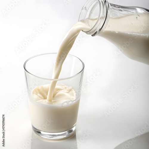 Pouring Almond Milk in Transparent Glass 