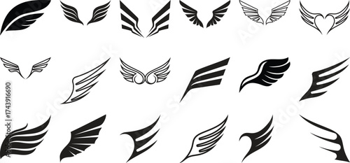 Collection of Diverse Black Wing Silhouettes and Icons