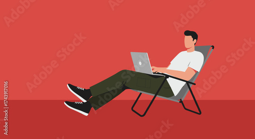 Man relaxed on chair using laptop Remote work freelancing modern digital lifestyle leisure concept