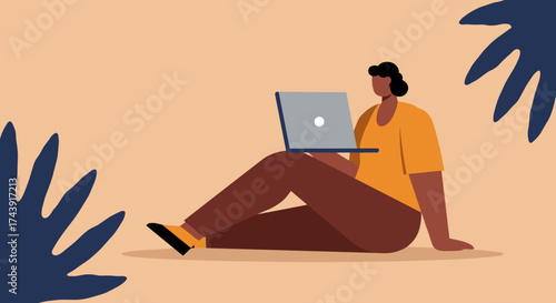 Person using laptop in relaxed setting Remote work productivity freelance lifestyle